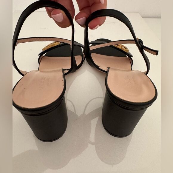 Gucci GG Marmont Black Leather Heel Sandals EU 40.5 US 10.5 Authentic - Picture 6 of 10